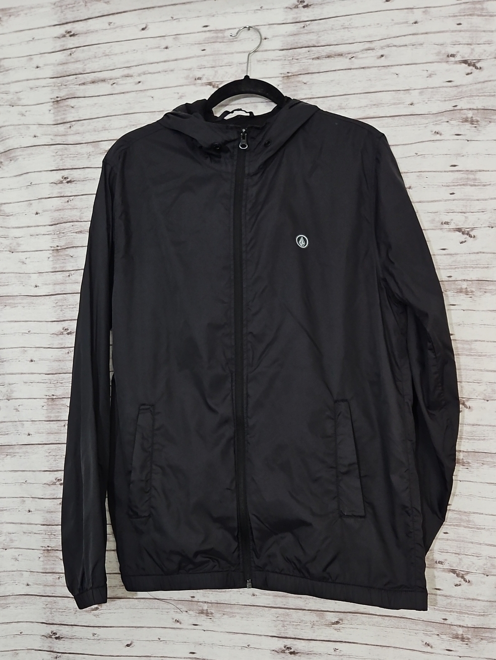 Volcom Black Hooded Windbreaker Jacket